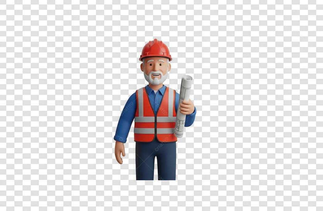 Personagem 3D Engenheiro Construção Civil PNG Fundo Transparente