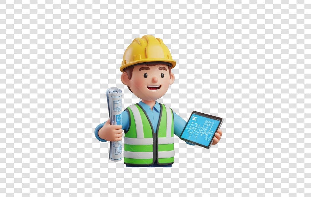 Personagem Ilustrado Engenheiro Obra Capacete Amarelo PNG Fundo Transparente