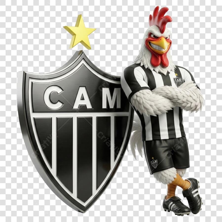 Personagem Ilustrado Galo Atlético Mineiro 3D PNG Fundo Transparente