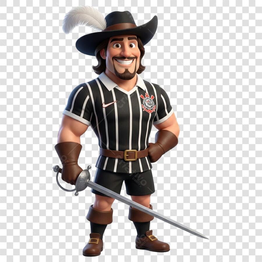 Personagem Ilustrado Mosqueteiro Corinthians PNG Fundo Transparente