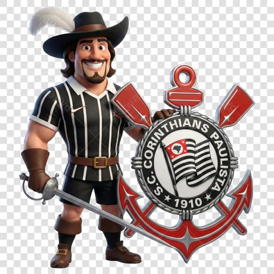 Personagem Ilustrado Mosqueteiro Corinthians PNG Fundo Transparente
