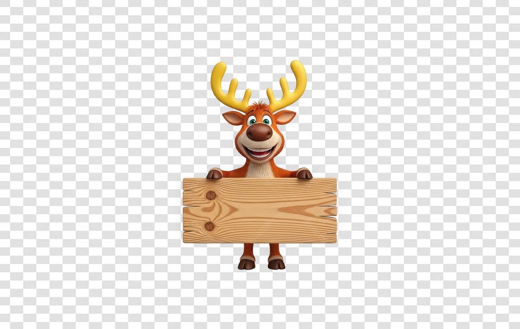Personagem Ilustrado Rena Natal Placa Madeira PNG Fundo Transparente