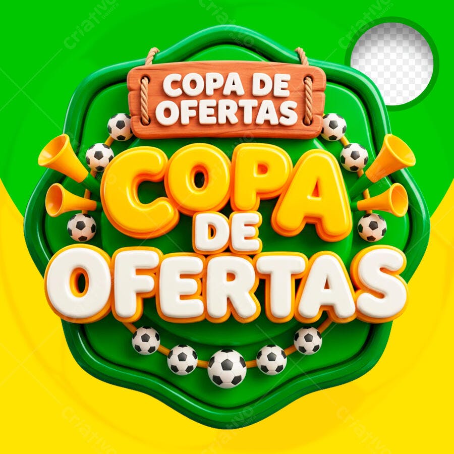 Badge 3D Copa de Ofertas Verde Amarelo PNG Transparente