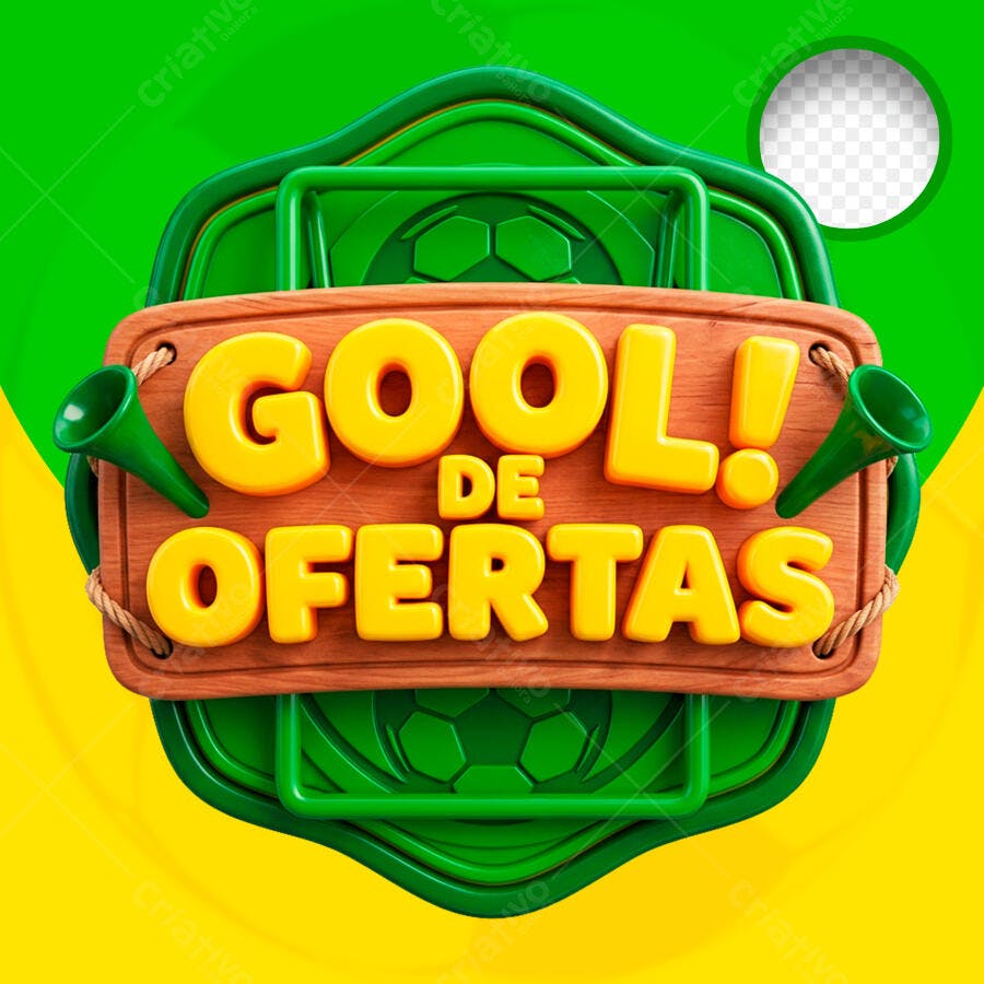 Badge 3D Gool de Ofertas Futebol Verde e Amarelo PNG Transparente