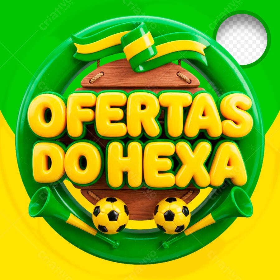 Badge 3D Ofertas do Hexa Copa do Mundo Verde Amarelo PNG