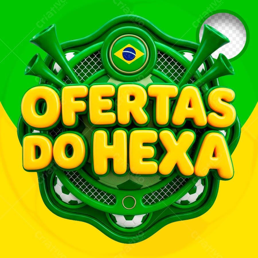Badge 3D Ofertas do Hexa Futebol Brasil PNG Transparente