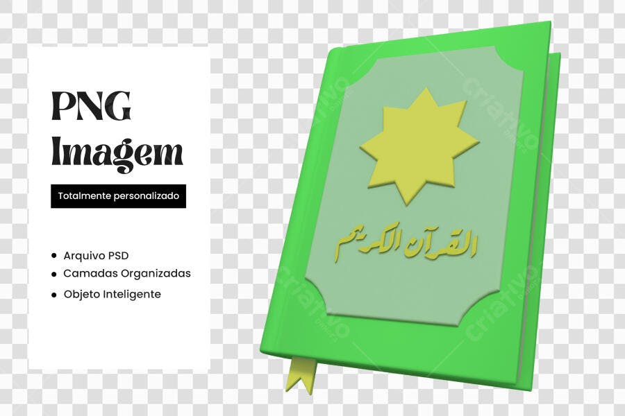 Elemento 3D Alcorão Sagrado Islâmico Verde PNG Fundo Transparente