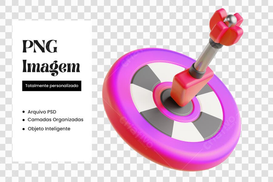 Elemento 3D Alvo Dardo Rosa Roxo PNG Fundo Transparente