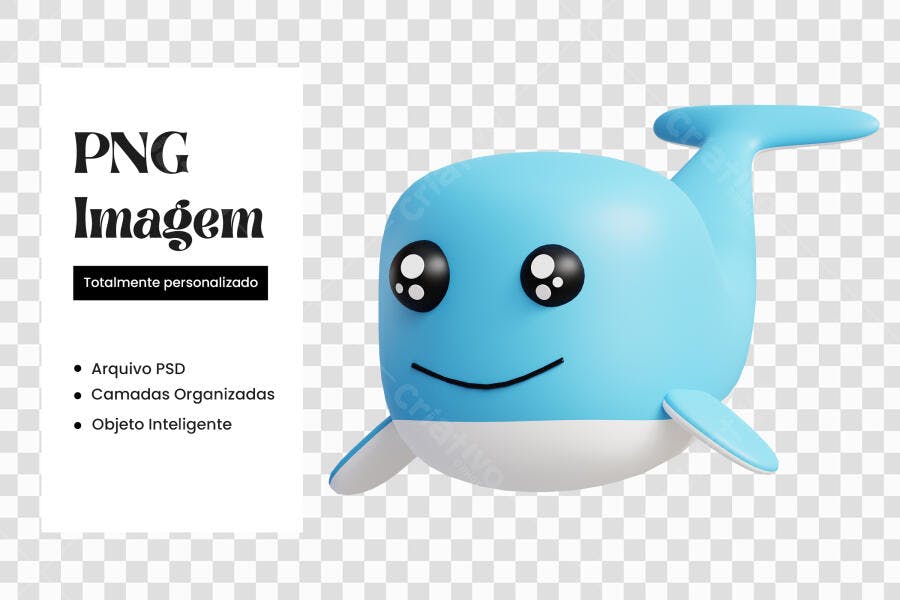 Elemento 3D Baleia Azul Fofa Infantil PNG Fundo Transparente