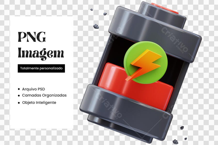 Elemento 3D Bateria Carregando Ícone Energia PNG Fundo Transparente