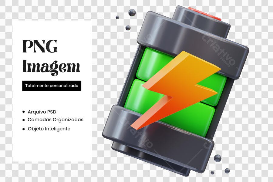 Elemento 3D Bateria Carregando Ícone Energia PNG Fundo Transparente