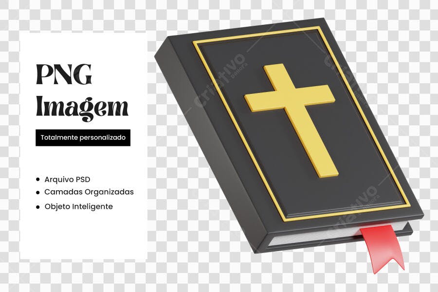Elemento 3D Bíblia Sagrada Preta Dourada PNG Fundo Transparente