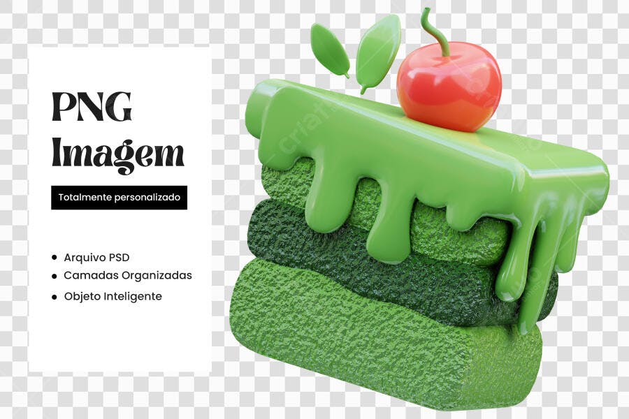 Elemento 3D Bolo Verde Cereja PNG Fundo Transparente