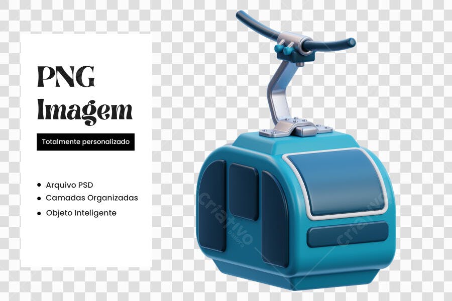 Elemento 3D Bondinho Azul Transporte PNG Fundo Transparente