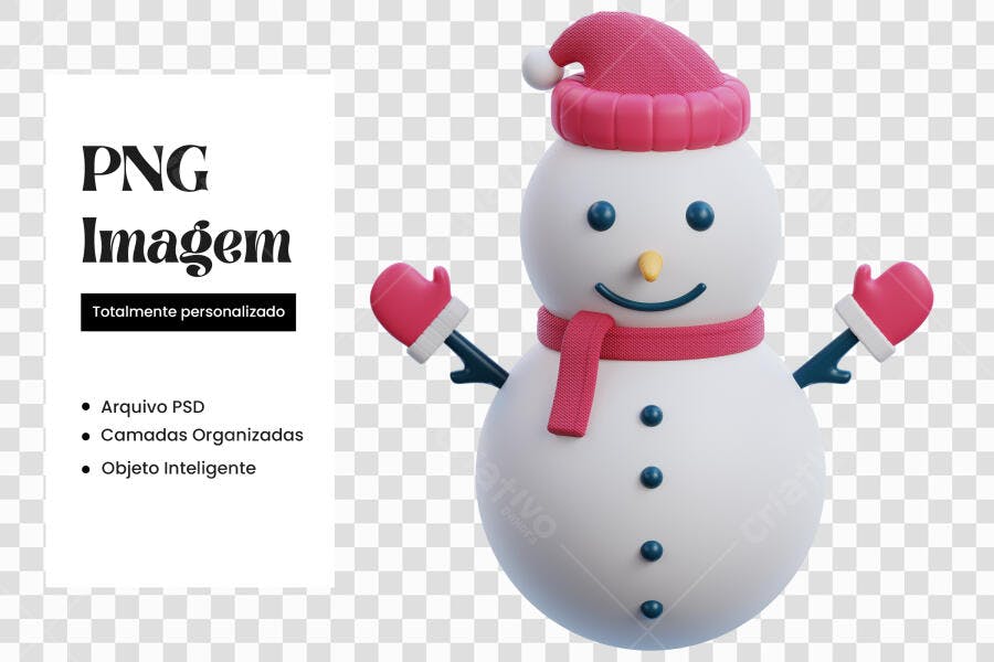 Elemento 3D Boneco de Neve Natal Dezembro PNG Fundo Transparente