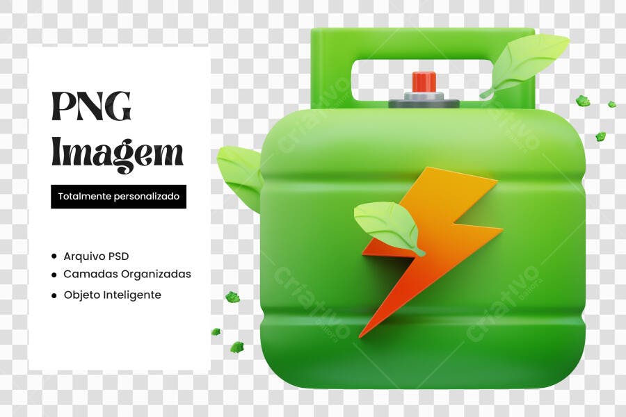 Elemento 3D Botijão Gás Verde Sustentável PNG Fundo Transparente