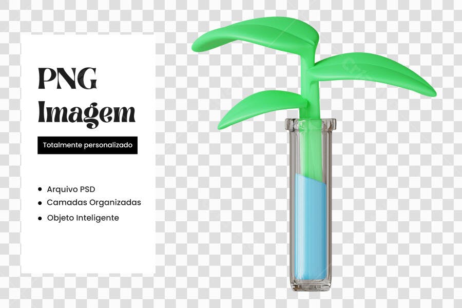 Elemento 3D Broto Planta Tubo Ensaio PNG Fundo Transparente