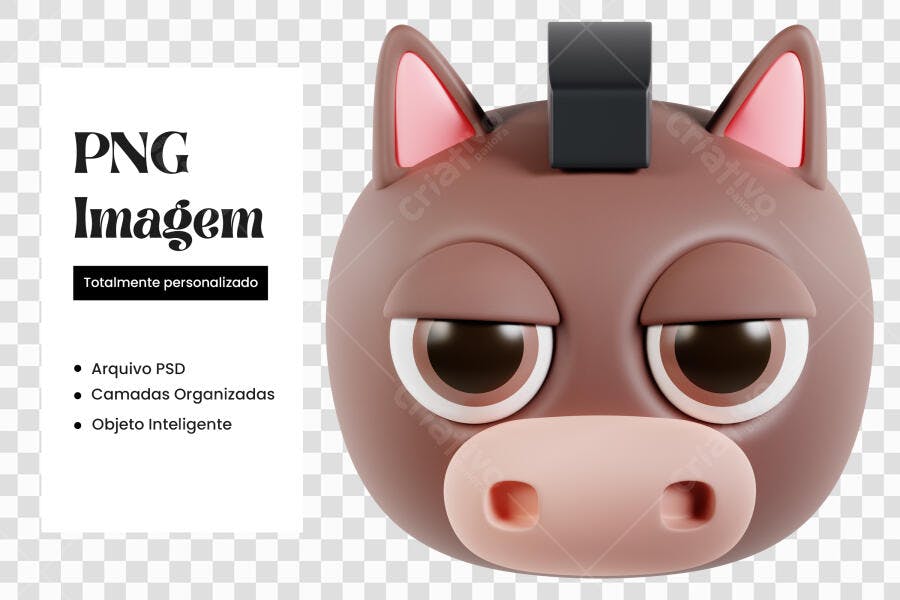 Elemento 3D Cabeça Burro Marrom Cansado PNG Fundo Transparente