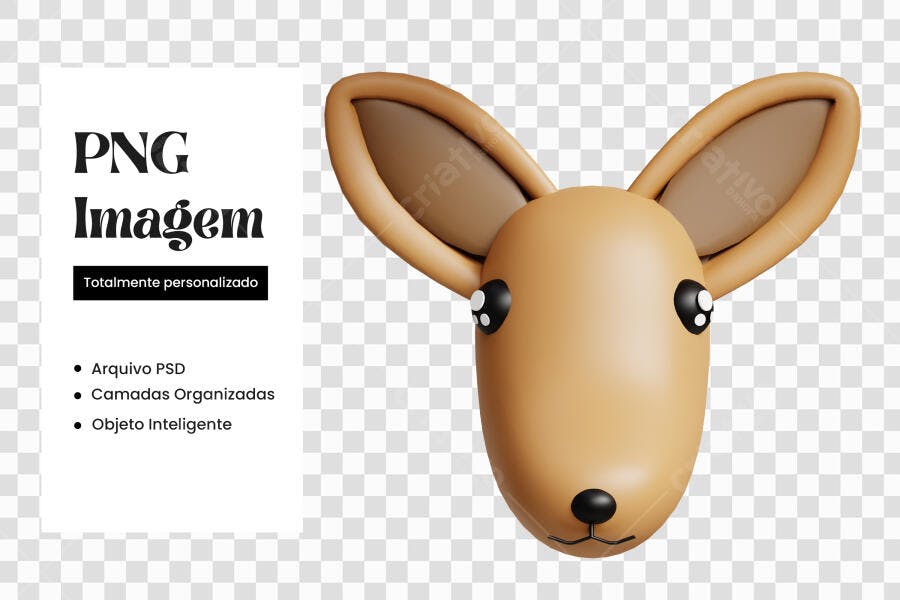 Elemento 3D Cabeça Canguru Marrom Fofo PNG Fundo Transparente