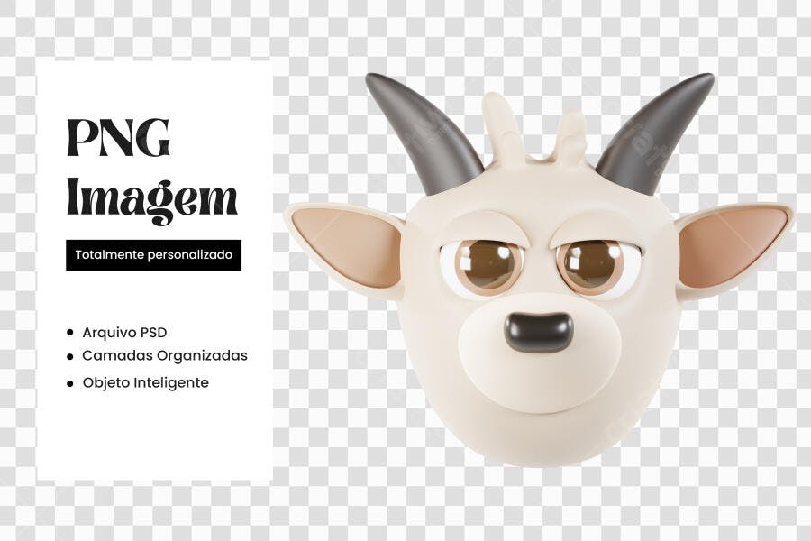 Elemento 3D Cabeça de Bode Animal PNG Fundo Transparente