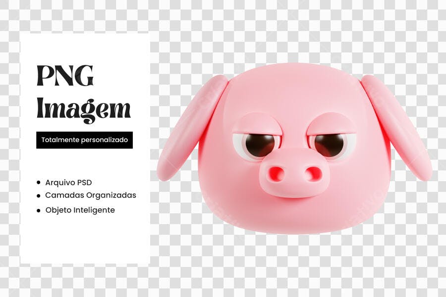 Elemento 3D Cabeça Porco Rosa Cartoon PNG Fundo Transparente