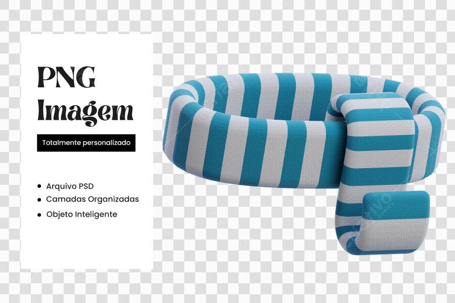 Elemento 3D Cachecol Listrado Azul Branco PNG Fundo Transparente