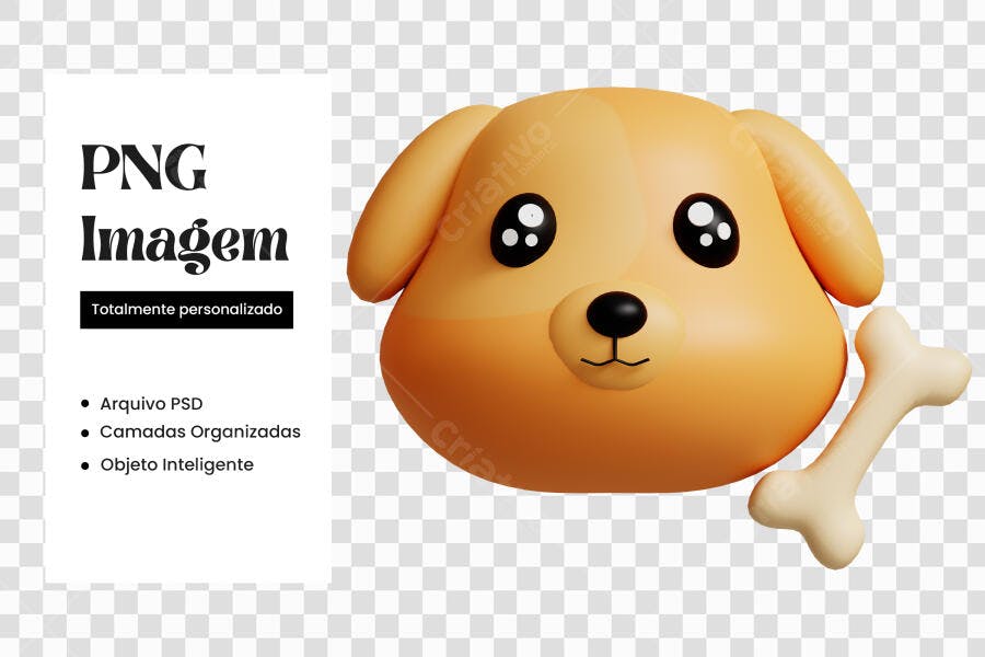 Elemento 3D Cachorro Filhote Fofo com Osso PNG Fundo Transparente