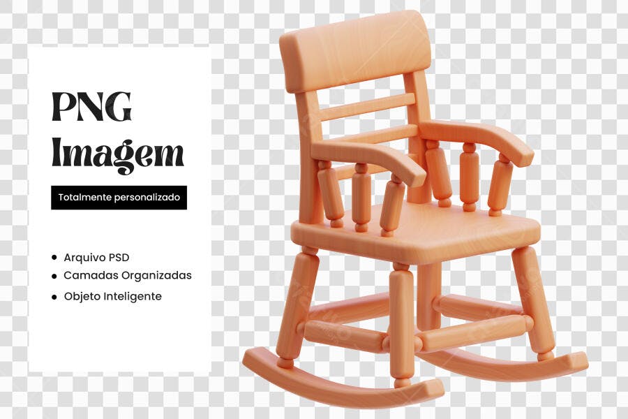 Elemento 3D Cadeira de Balanço Infantil Laranja PNG Fundo Transparente