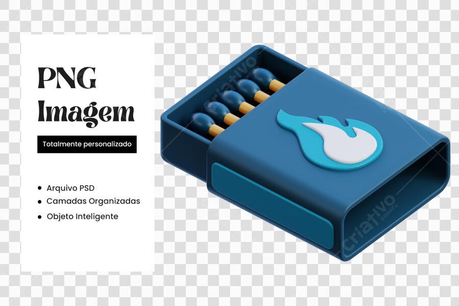 Elemento 3D Caixa de Fósforos Azul PNG Fundo Transparente