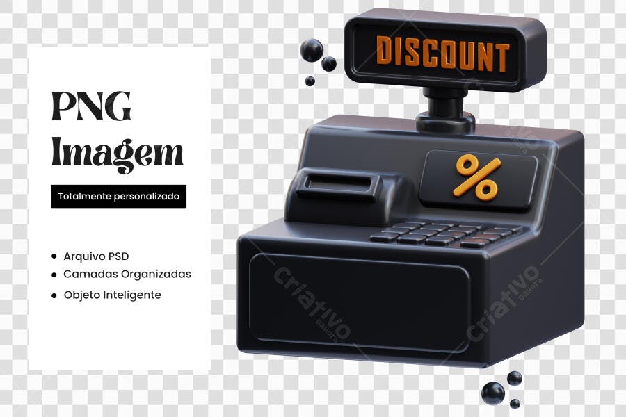 Elemento 3D Caixa Registradora Desconto Black Friday PNG Fundo Transparente