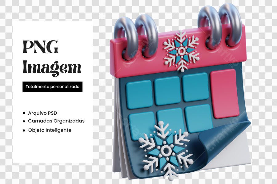 Elemento 3D Calendário Natal Dezembro Flocos de Neve PNG Fundo Transparente
