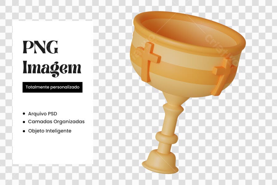 Elemento 3D Cálice Dourado Religioso PNG Fundo Transparente