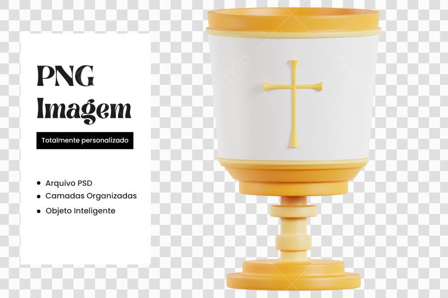 Elemento 3D Cálice Eucaristia Dourado PNG Fundo Transparente