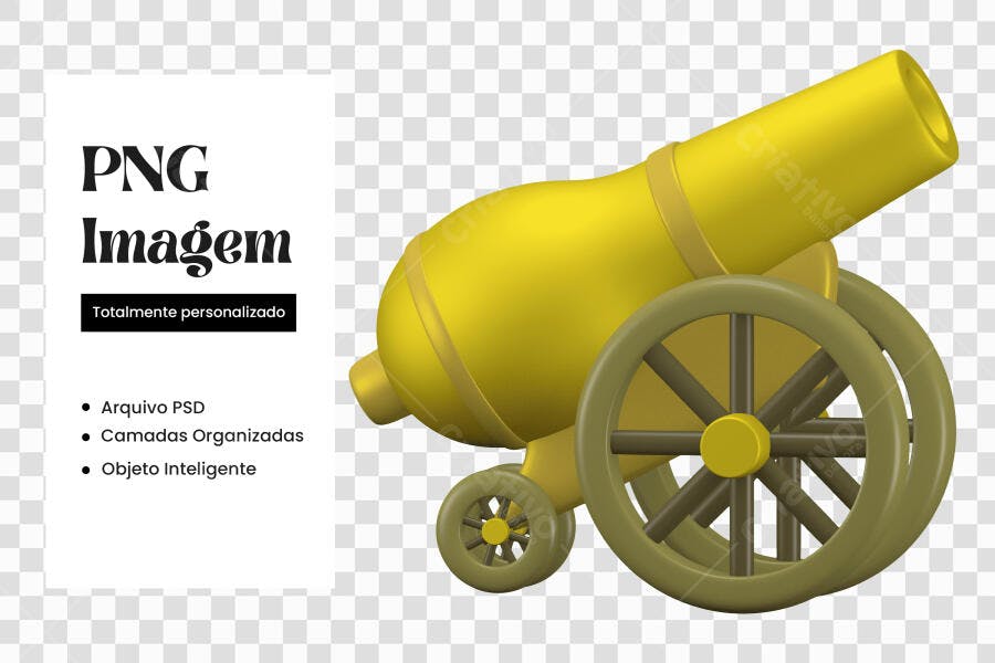 Elemento 3D Canhão Dourado Militar PNG Fundo Transparente