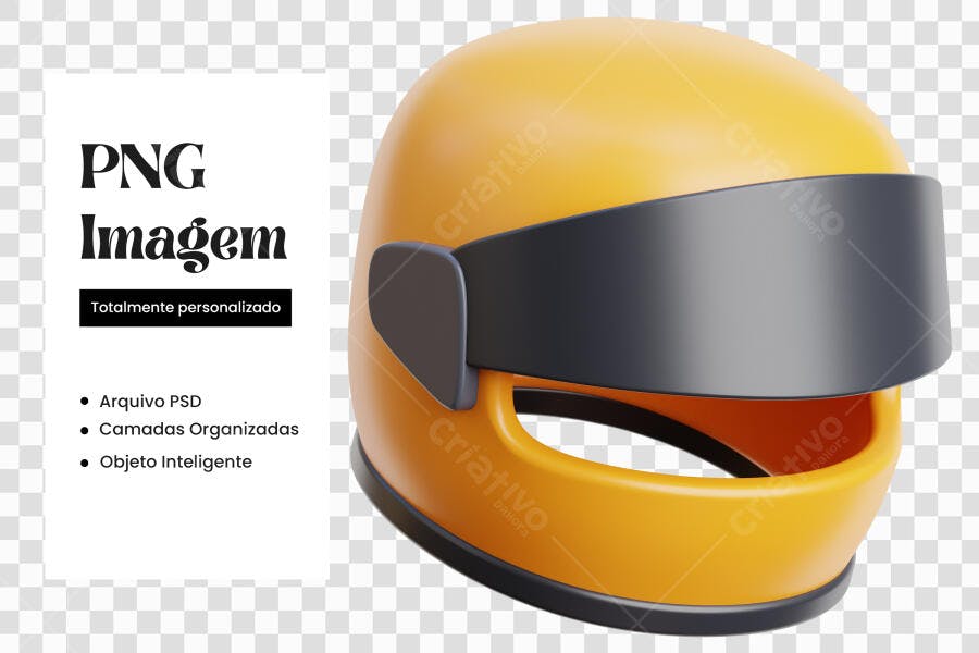 Elemento 3D Capacete Moto Laranja PNG Fundo Transparente