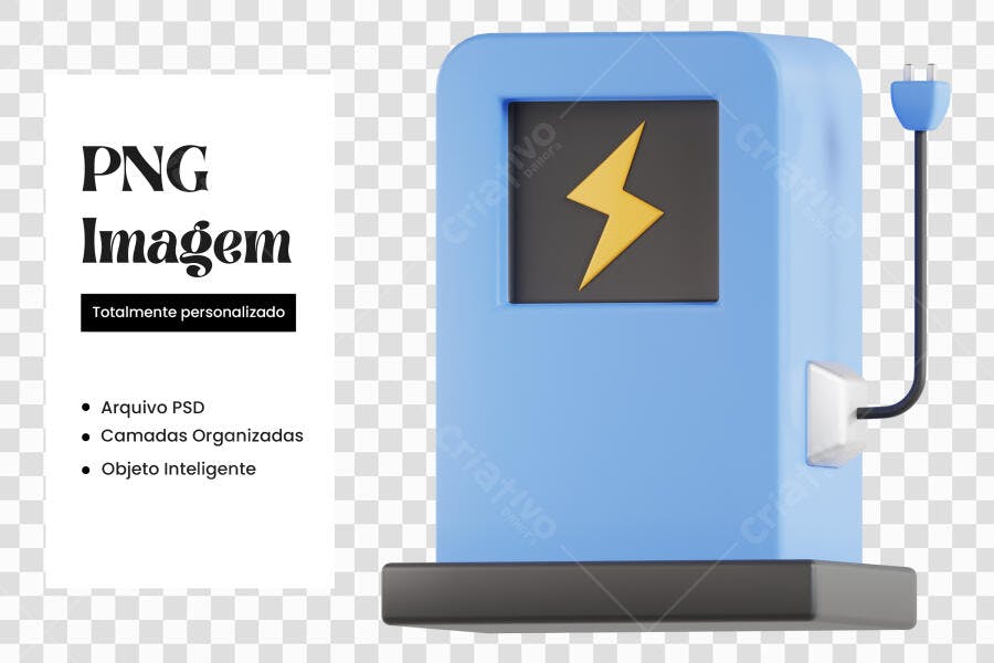 Elemento 3D Carregador Carro Elétrico Azul PNG Fundo Transparente