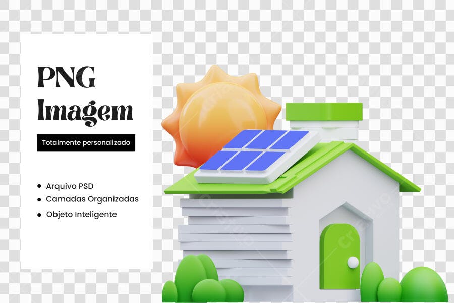 Elemento 3D Casa Energia Solar Sustentabilidade PNG Fundo Transparente