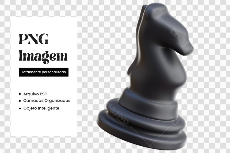 Elemento 3D Cavalo Xadrez Preto PNG Fundo Transparente