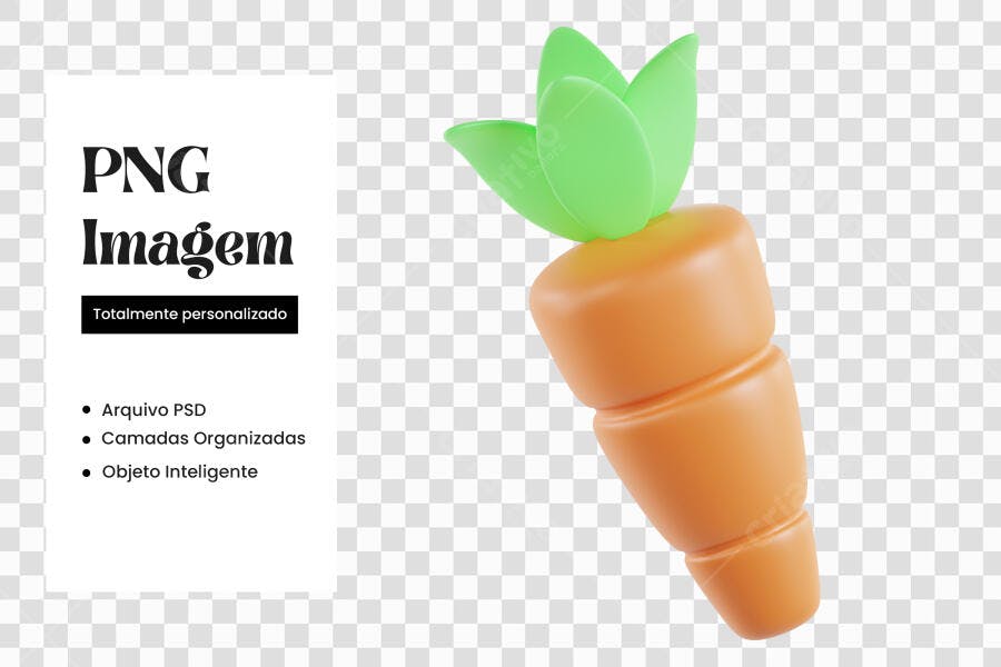 Elemento 3D Cenoura Laranja Verde PNG Fundo Transparente