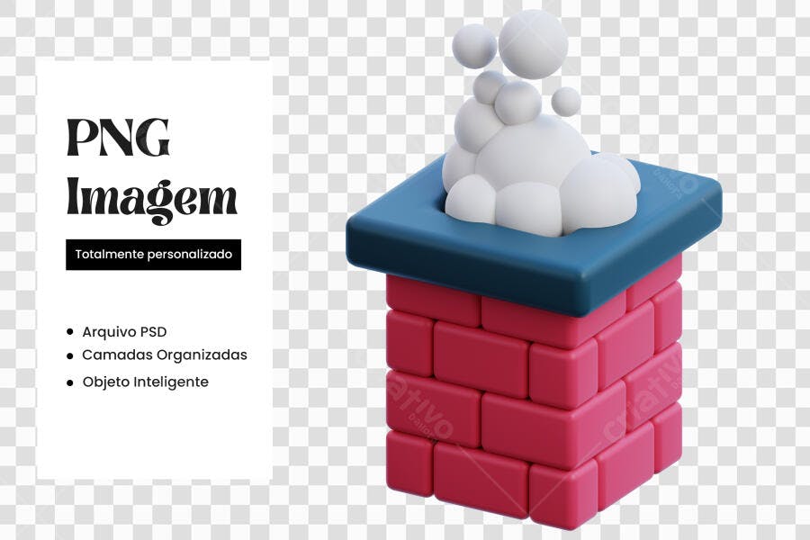 Elemento 3D Chaminé Tijolos Vermelhos Fumaça Branca PNG Fundo Transparente