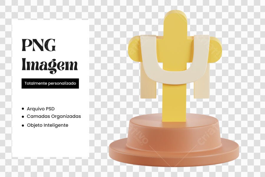Elemento 3D Cruz Páscoa Amarela Manto Branco PNG Fundo Transparente