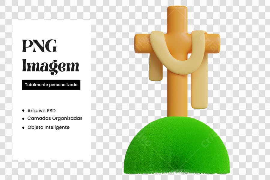 Elemento 3D Cruz Páscoa Março Verde Amarelo PNG Fundo Transparente