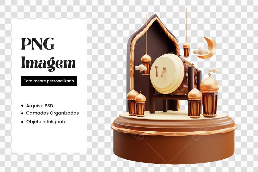 Elemento 3D Decoração Islâmica Ramadã PNG Fundo Transparente