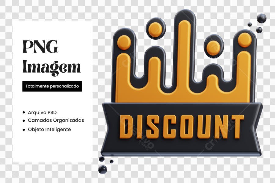 Elemento 3D Discount Promoção Laranja Preto PNG Fundo Transparente