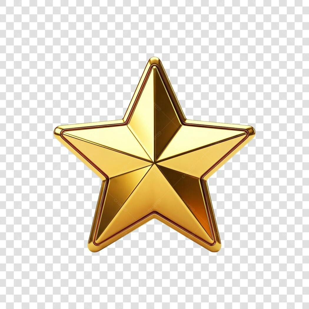 Elemento 3D Estrela Dourada Prêmio Brilhante PNG Fundo Transparente
