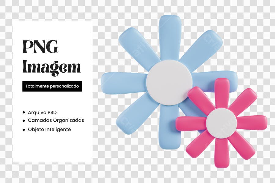 Elemento 3D Flores Azuis Rosa Decoração PNG Fundo Transparente