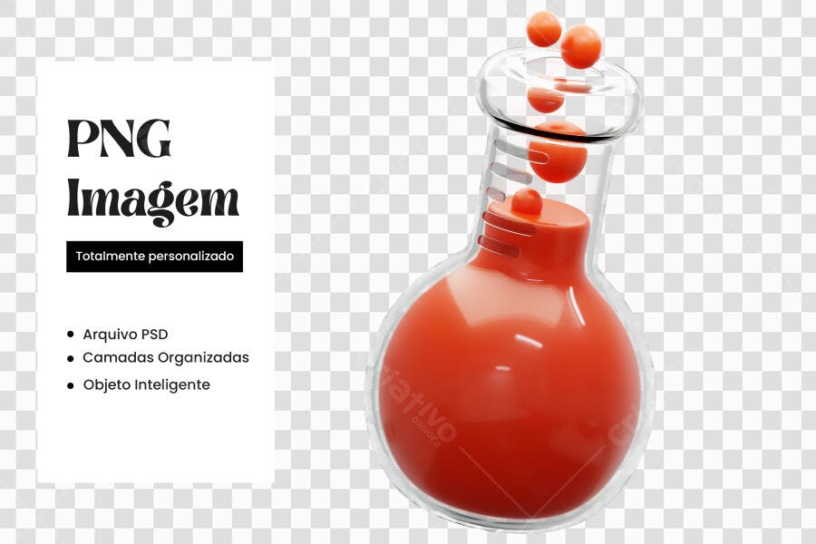 Elemento 3D Frasco Erlenmeyer Laranja PNG Fundo Transparente