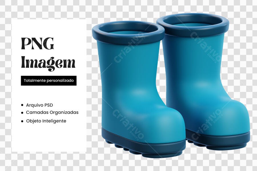 Elemento 3D Galochas Azuis Chuva Inverno PNG Fundo Transparente