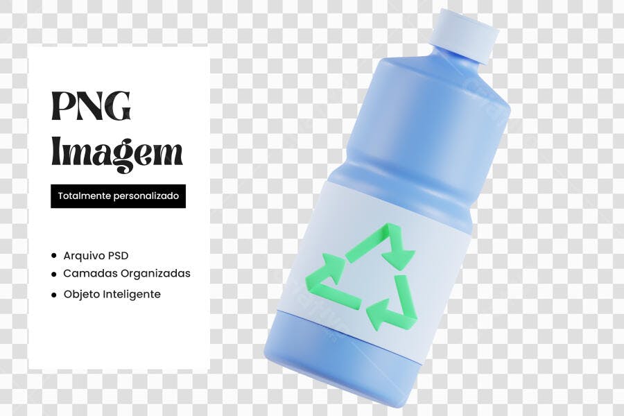 Elemento 3D Garrafa Reciclagem Azul e Verde PNG Fundo Transparente