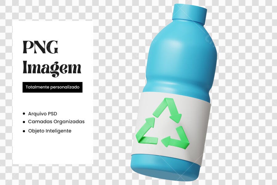 Elemento 3D Garrafa Reciclagem Azul Verde PNG Fundo Transparente